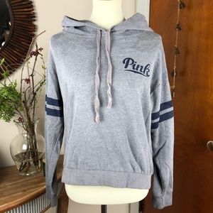 VICTORIA'S SECRET PINK Logo Varsity Stripe Hoodie Gray Size Medium